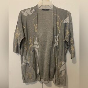 Peruvian Connection Elbow Sleeve Birds Pattern Cardigan